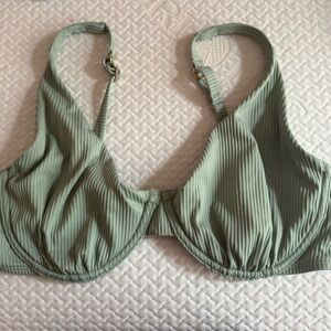 Green Ribbed Bikini Top
